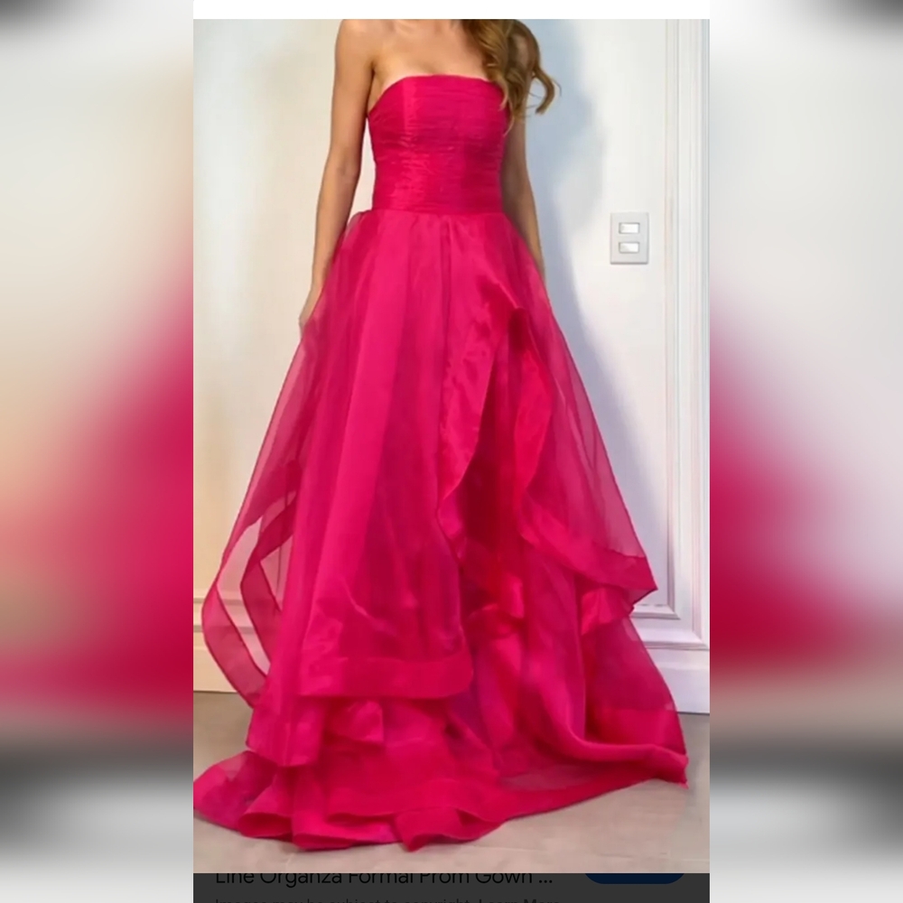NEW Strapless Organza Pink Evening Gown Prom Dress